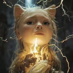a young woman holding a lite in front of her face