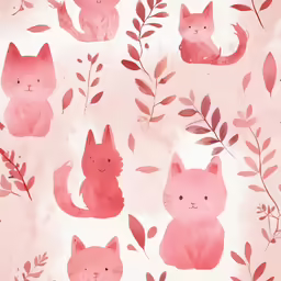 a pink background has a painting of a cat and leaves