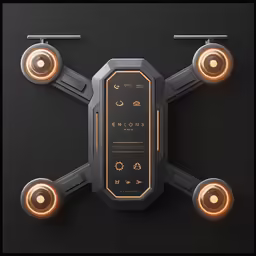 a computer generated artwork with buttons and symbols, including an alien like frame