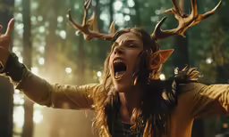 a young lady is dressed as a horned demon