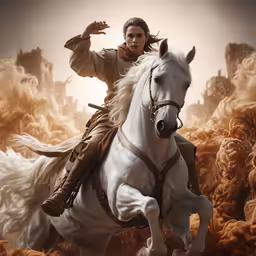 the hero horse has a woman riding it