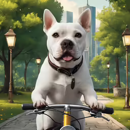 a big dog sitting on top of a bike