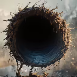 a broken tube in a pile of dirt