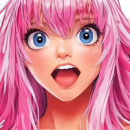a very cute looking girl with pink hair