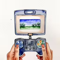 drawing a picture on top of an electronic device,an image of a person holding a video game controller