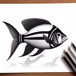 an image of a black and white fish in water