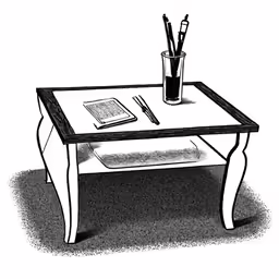 a table that has two pens and some pens on it