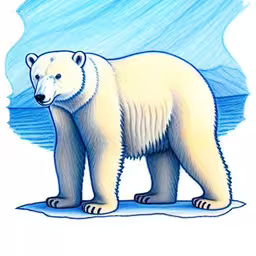a bear on an iceberg with a sky and blue background
