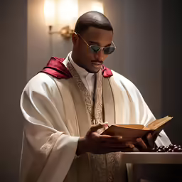 the priest is reading the bible in the church
