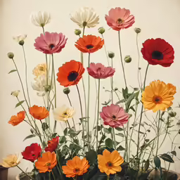 a pot with assorted colorful flowers in it