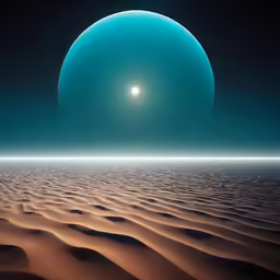 a large alien planet with small blue dwarf planets