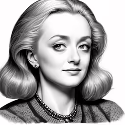 a drawing of a woman wearing a sweater and pearls