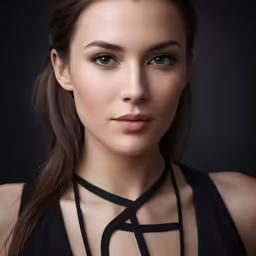 a close up of a young woman in a black shirt