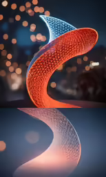 a sculpture is shown with a red light that looks like a swirl