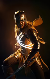 a male knight is in the dark with his sword in his hands