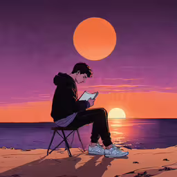 a person sitting on top of a chair at the beach,a person sitting in a chair near the ocean