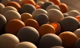 a bunch of gray eggs sit together in a pile