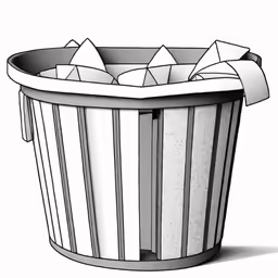 a trash can with many rolls of paper in it