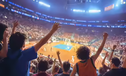 many people are raising their hands up in front of an audience