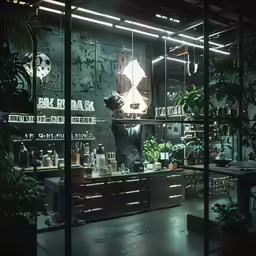 a glass display case filled with lots of plants