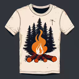 an image of a fire and logs on a t - shirt,a t - shirt with a campfire design on it