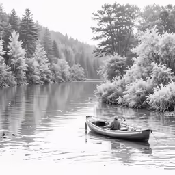 a man in a small boat on the lake