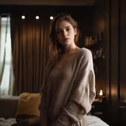 a young woman is standing in the dark