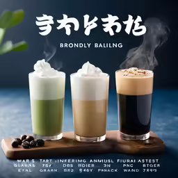 there are three drinks next to each other on a wooden tray