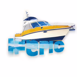 an orange and white boat that is floating on water