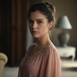 a woman posing for a photo in an elegant room