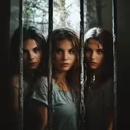 two girls behind bars looking at each other