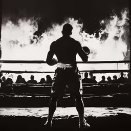 black and white photograph of two boxers in a ring