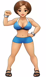 an avatar drawing of a woman in a blue bikini and black sandals