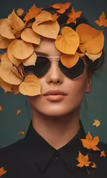 woman with shades on head and sun glasses covering face