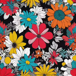 colorful flowery pattern in black background,a black background with multi - colored flowered shapes