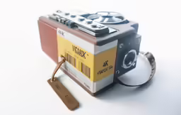 a camera with a tag is displayed on the strap