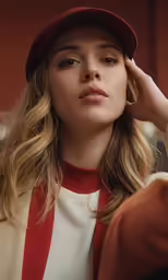 a woman with long hair wearing a hat