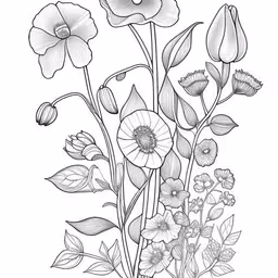 a black and white drawing of flowers,a black and white drawing of flowers