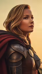 a very pretty woman with a cape and a sword