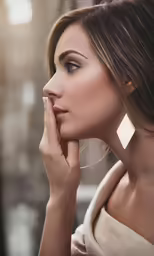 a woman is wearing a pair of earrings