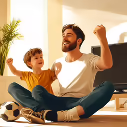 a man and young child in living room