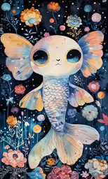 a drawing of a fish in the air with bubbles