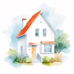 this is an illustration of a house with a red roof