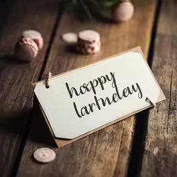 a sign reading happy laundry on a wooden table with some cookies around