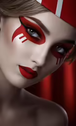 girl with a red, white and red face paint
