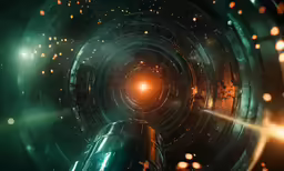 the inside of an industrial tube with a yellow light in it