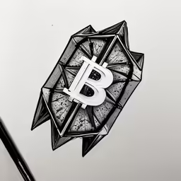 a drawing of a bitcoin design on a piece of paper