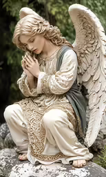 a statue of an angel with two hands on the ground
