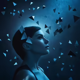 a woman with geometric shapes on her head