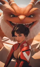 a woman with a large animal in the middle